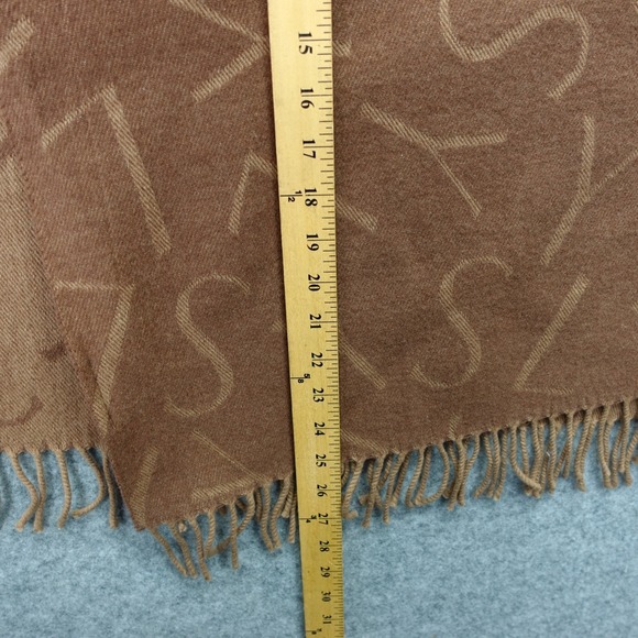 Vintage YVES SAINT LAURENT Wool Scarf Brown YSL Logo Shawl Wrap Fringe 70x140 cm - Picture 5 of 12